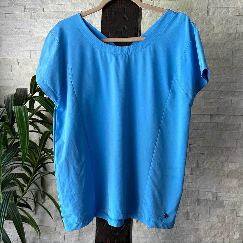 HELLY HANSEN Blue Polyester Elastane Short Sleeve Top Size Large